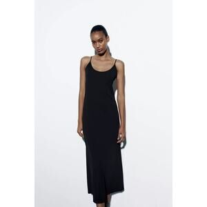 Zara Black cami Camisole Sleeveless Spaghetti Strap Open Back  Midi Dress Sz S